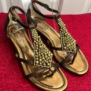 JESSICA SIMPSON Copper sandal with beads Size 6 1/2B